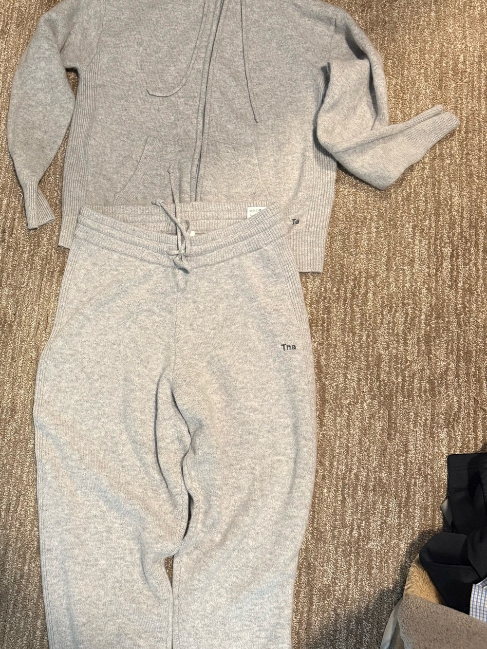 TNA Light Heather Gray Wool/Cashmere Hoodie and Joggers set